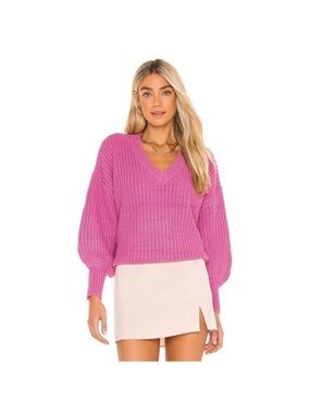 Cinq a Sept Antonella Balloon Sleeve Chunky Knit Sweater in Wild Orchid Sz XS